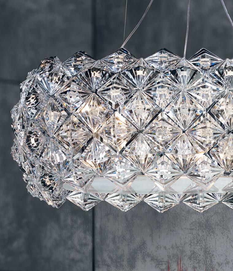 Clear plexiglass chandelier in oval shape