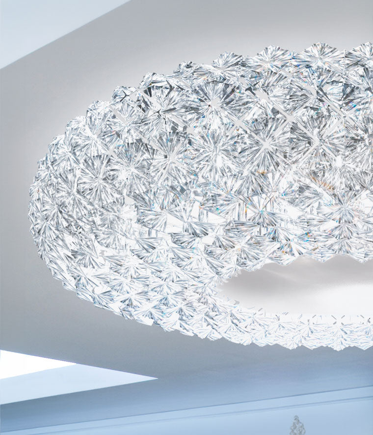 dettaglio lampadario rotondo acrilico trasparente collezione prisma cod/821 SC patrizia volpato