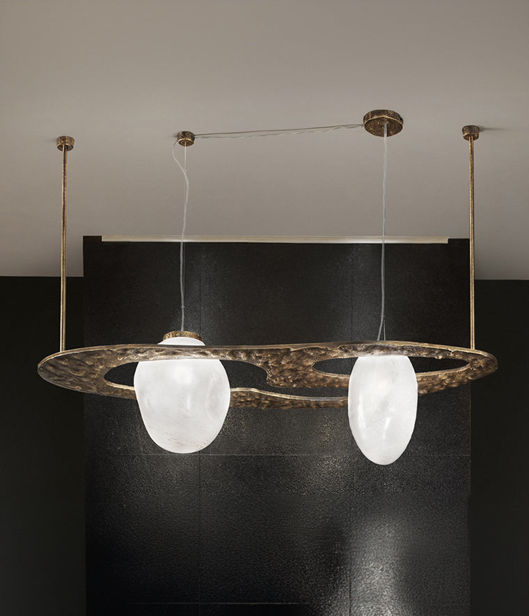 lampadario a sospensione 2 luci vetro murano collezione stone cod 7802-S patrizia volpato