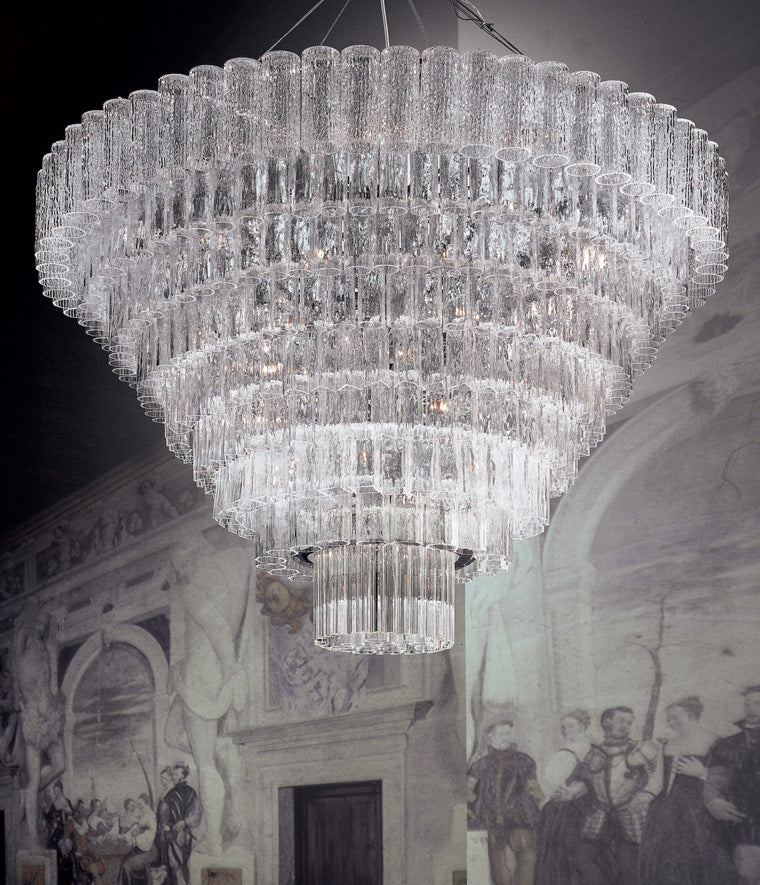 Lussuoso lampadario anni 70 in vetro di murano effetto corteccia