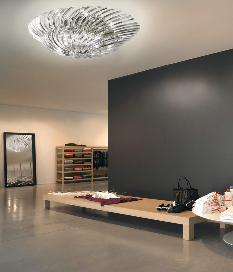 plafoniera soffitto vetro curvato murano ambientato collezione rondo cod 522-PL115 patrizia volpato